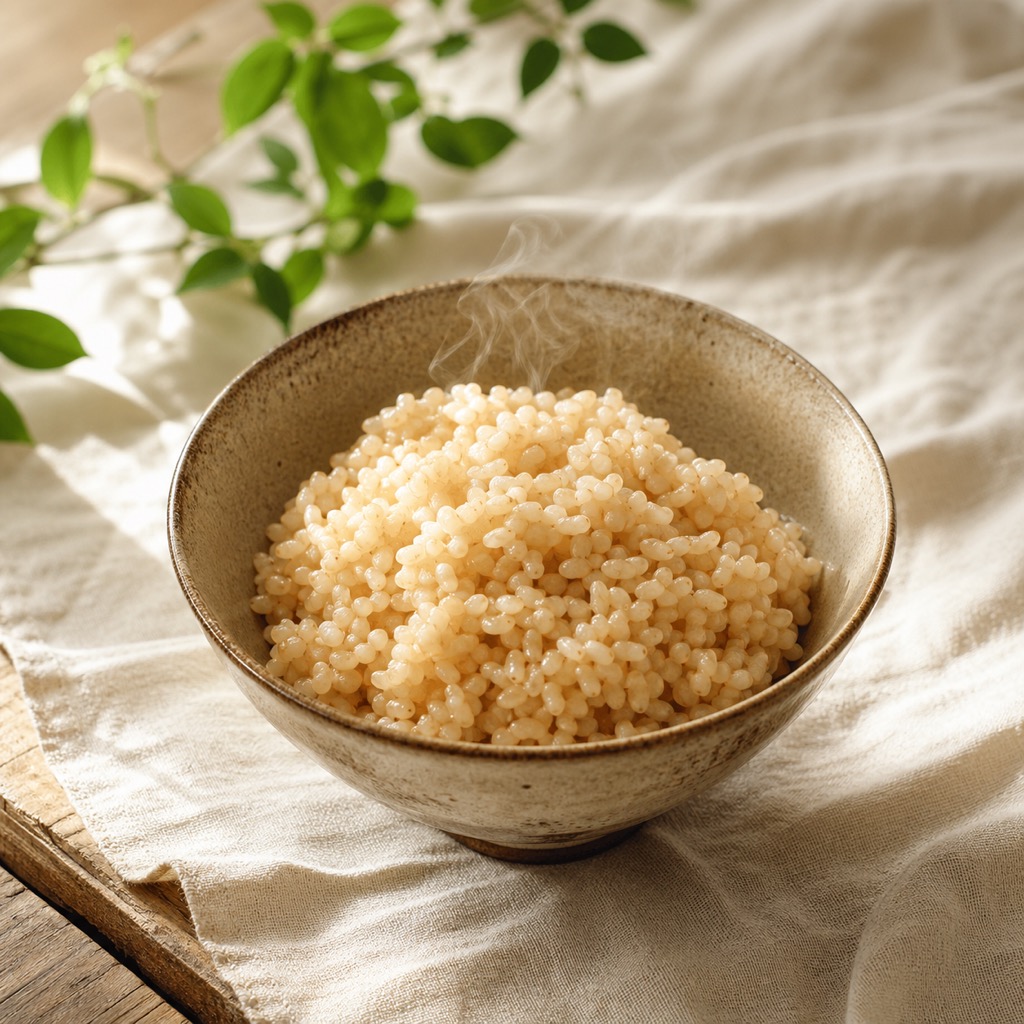 湯気の立つ酵素玄米のお茶碗